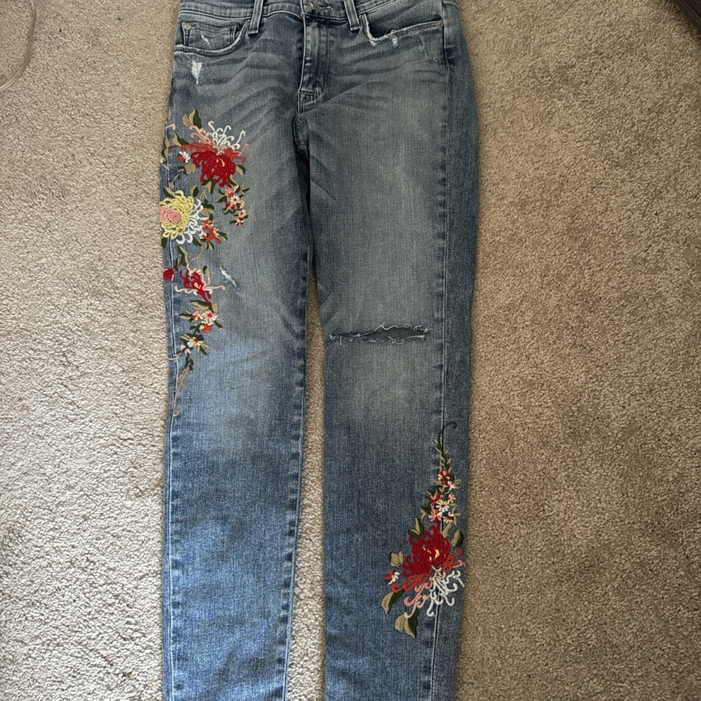 Hudson Nico midrise Embroidered distressed slim denim